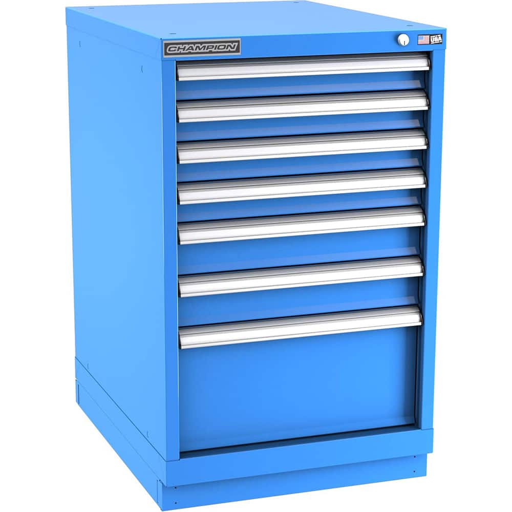 Champion Tool Storage - Modular Storage Cabinets; Type: Bench-Height Narrow Width Drawer Cabinet ; Number of Drawers: 7.000 ; Height (Inch): 35-7/8 ; Width (Inch): 22-3/16 ; Depth (Inch): 28-1/2 ; Color: Bright Blue - Exact Industrial Supply