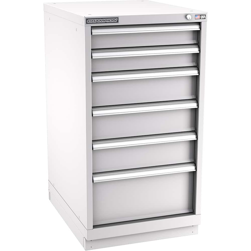 Champion Tool Storage - Modular Storage Cabinets; Type: Counter-Height Narrow Width Drawer Cabinet ; Number of Drawers: 6.000 ; Height (Inch): 41-3/4 ; Width (Inch): 22-3/16 ; Depth (Inch): 28-1/2 ; Color: Light Gray - Exact Industrial Supply