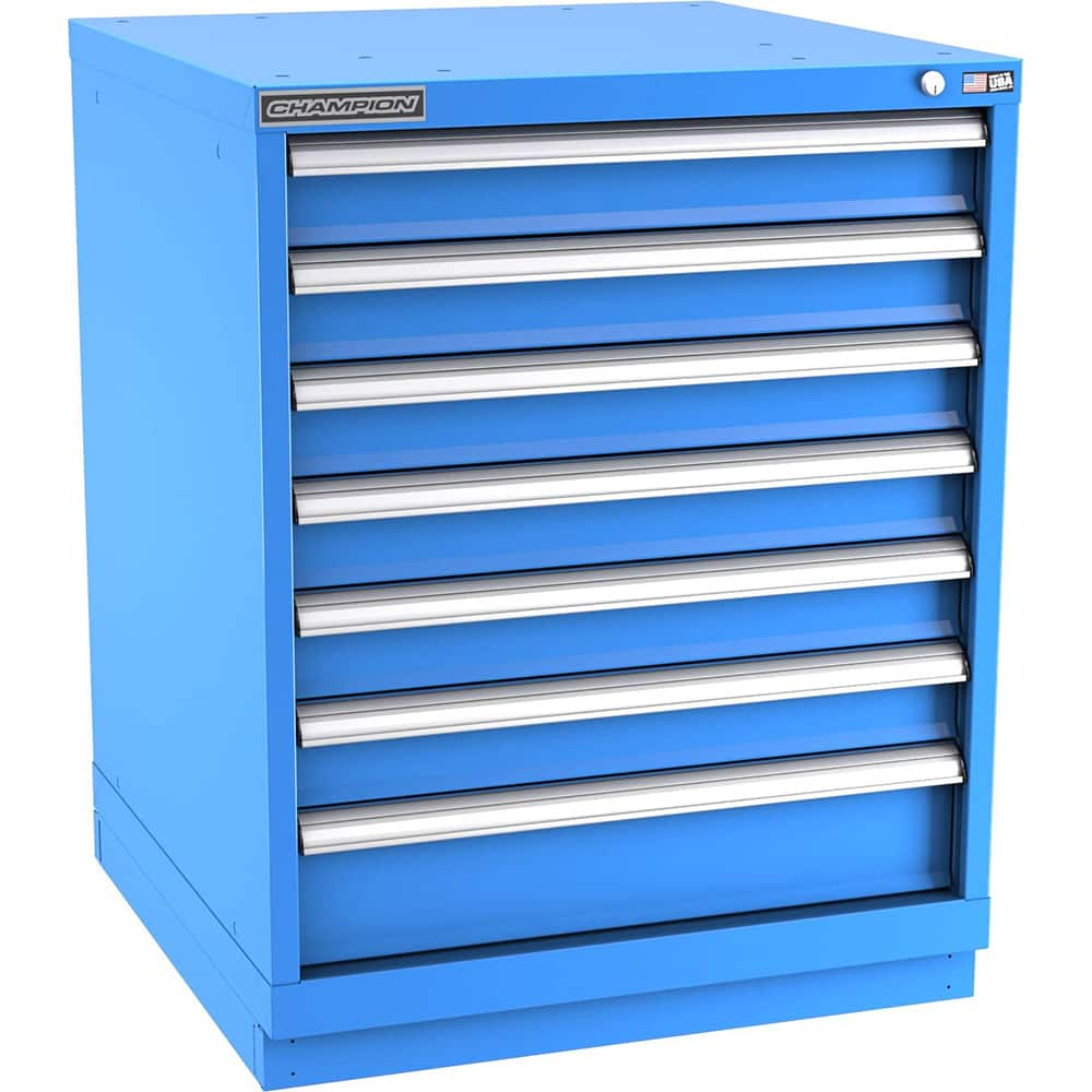 Champion Tool Storage - Modular Storage Cabinets; Type: Bench-Height Standard Width Drawer Cabinet ; Number of Drawers: 7.000 ; Height (Inch): 35-7/8 ; Width (Inch): 28-1/4 ; Depth (Inch): 28-1/2 ; Color: Bright Blue - Exact Industrial Supply