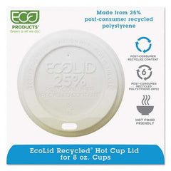 ECO PRODUCTS - EcoLid 25% Recy Content Hot Cup Lid, White, Fits 8 oz Hot Cups, 100/PK, 10 PK/CT - Americas Tooling