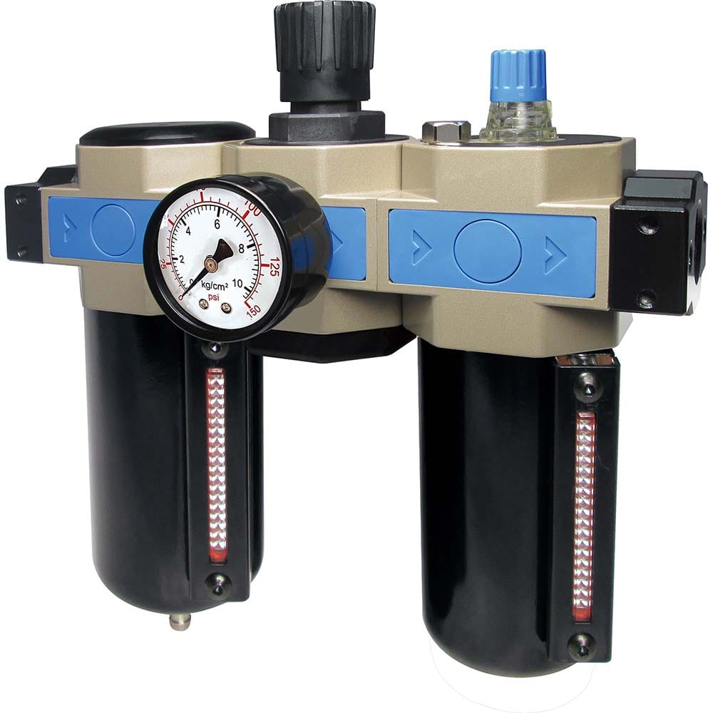 FRL Combination Unit: 1 NPT, Heavy-Duty with Pressure Gauge 289.55 SCFM, 215 Max psi, Aluminum Bowl, Semi-Automatic Drain