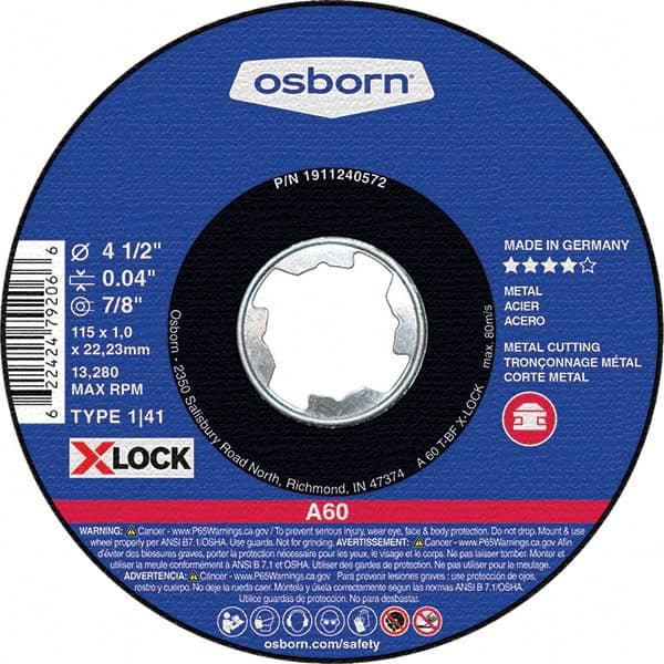 Osborn - 4-1/2 x 0.04, 7/8" Hole 60 Grit Aluminum Oxide Cutoff Wheel - Americas Tooling