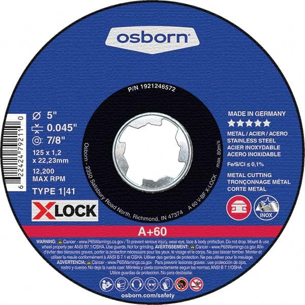 Osborn - 5 x 0.045, 7/8" Hole 60 Grit Aluminum Oxide Cutoff Wheel - Americas Tooling