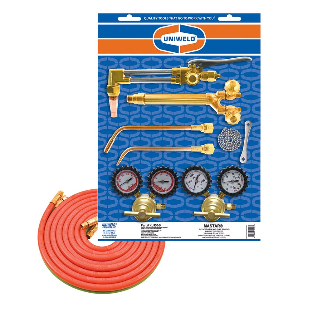 Made in USA - Oxygen/Acetylene Torch Kits; Type: Oxyacetylene; Hydrogen; MAP//Pro; Propane; Natural Gas ; Maximum Cutting: 2 (Inch); Welding Capacity: 1-1/4 (Inch); Maximum Heating Capacity: 5600?F ; Contents: Welding Handle WH550; Cutting Attachment CA5 - Exact Industrial Supply