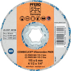 PFERD - Quick Change Discs; Disc Diameter (Inch): 4-1/2 ; Attaching System: COMBICLICK ; Abrasive Type: Non-Woven ; Abrasive Material: Silicon Carbide ; Grade: Fine ; Backing Material: Cloth - Exact Industrial Supply