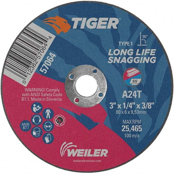 Weiler - 3 x 1/4, 3/8" Hole Aluminum Oxide Cutoff Wheel - Americas Tooling