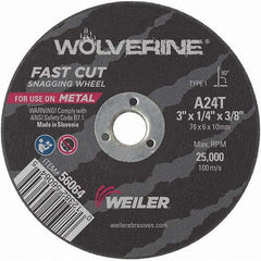 Weiler - 3 x 1/4, 3/8" Hole Aluminum Oxide Cutoff Wheel - Americas Tooling