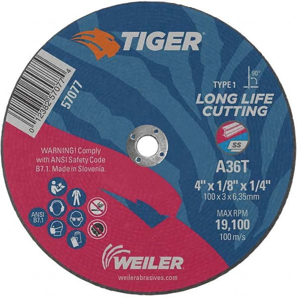 Weiler - 4 x 1/8, 1/4" Hole 36 Grit Aluminum Oxide Cutoff Wheel - Americas Tooling