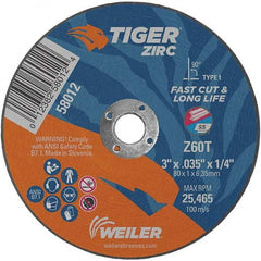 Weiler - 3 x 0.035, 1/4" Hole 60 Grit Zirconia Alumina Cutoff Wheel - Americas Tooling