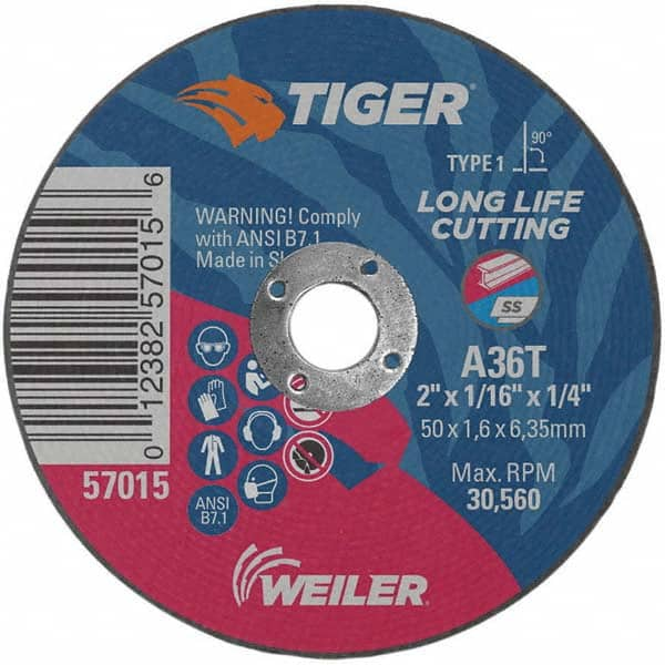 Weiler - 2 x 1/16, 1/4" Hole 36 Grit Aluminum Oxide Cutoff Wheel - Americas Tooling