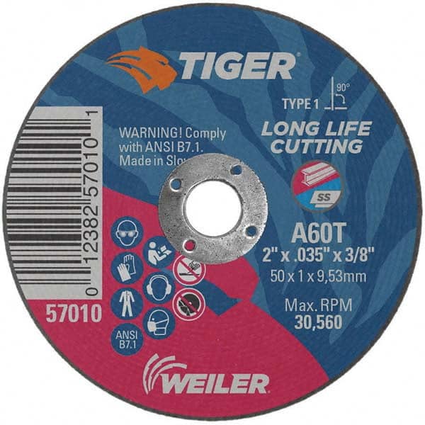 Weiler - 2 x 0.035, 3/8" Hole 60 Grit Aluminum Oxide Cutoff Wheel - Americas Tooling