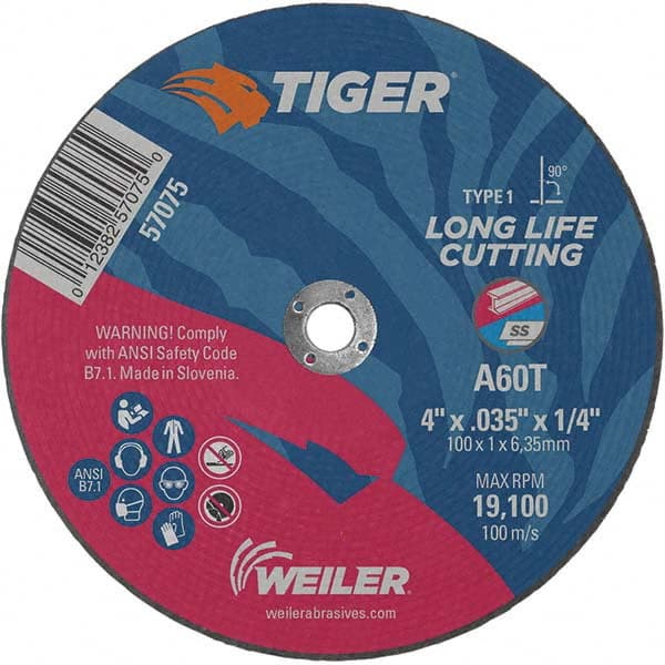 Weiler - 4 x 0.035, 1/4" Hole 60 Grit Aluminum Oxide Cutoff Wheel - Americas Tooling