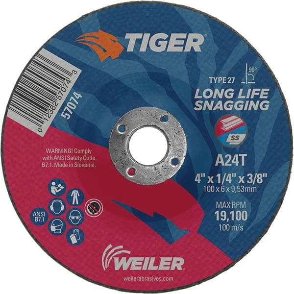 Weiler - Depressed-Center Wheels Wheel Diameter (Inch): 4 Wheel Thickness (Inch): 1/4 - Americas Tooling