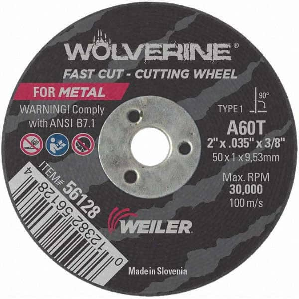 Weiler - 2 x 0.035, 3/8" Hole 60 Grit Aluminum Oxide Cutoff Wheel - Americas Tooling