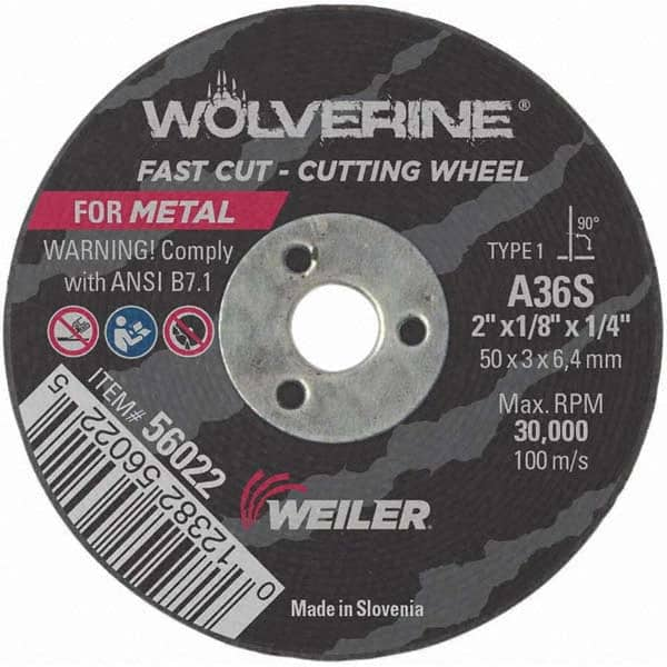 Weiler - 2 x 1/8, 1/4" Hole 36 Grit Aluminum Oxide Cutoff Wheel - Americas Tooling