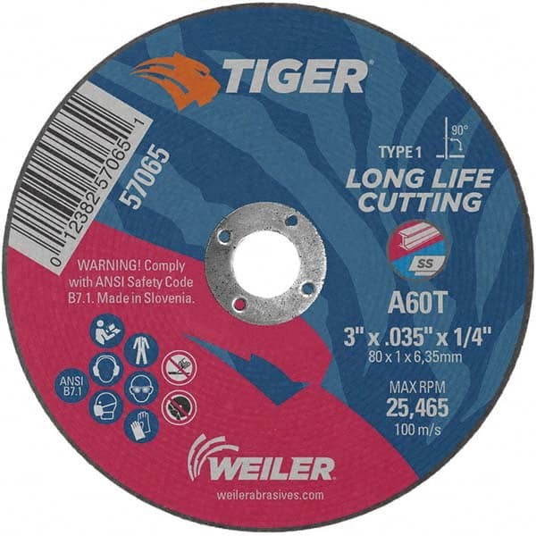 Weiler - 3 x 0.035, 1/4" Hole 60 Grit Aluminum Oxide Cutoff Wheel - Americas Tooling