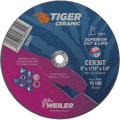 Weiler - 4 x 1/16, 1/4" Hole 36 Grit Ceramic Alumina Cutoff Wheel - Americas Tooling