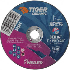 Weiler - 3 x 1/16, 3/8" Hole 36 Grit Ceramic Alumina Cutoff Wheel - Americas Tooling