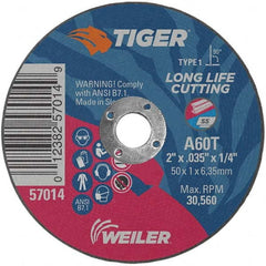 Weiler - 2 x 0.035, 1/4" Hole 60 Grit Aluminum Oxide Cutoff Wheel - Americas Tooling