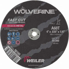 Weiler - 4 x 0.035, 1/4" Hole 60 Grit Aluminum Oxide Cutoff Wheel - Americas Tooling