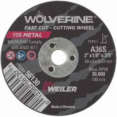 Weiler - 2 x 1/8, 3/8" Hole 36 Grit Aluminum Oxide Cutoff Wheel - Americas Tooling