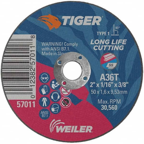 Weiler - 2 x 1/16, 3/8" Hole 36 Grit Aluminum Oxide Cutoff Wheel - Americas Tooling