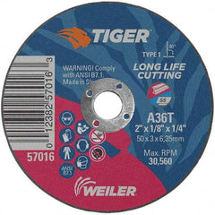 Weiler - 2 x 1/8, 1/4" Hole 36 Grit Aluminum Oxide Cutoff Wheel - Americas Tooling