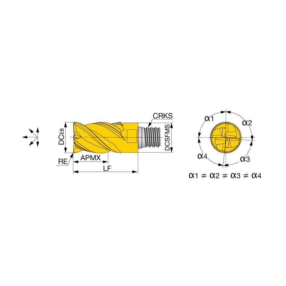 Corner Radius End Mill Head: 4 Flutes S12, TiAlN Coated, Series VEH