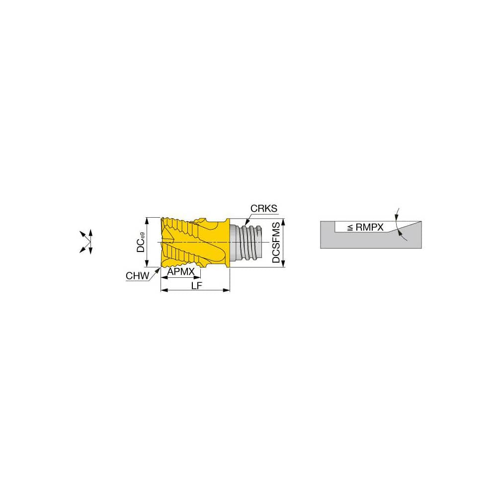 Corner Chamfer End Mill Head: 1″ Dia, 45 °, 0.02″ Width, 6 Flute S10, TiAlN Finish, Helical Flute, Series VEE