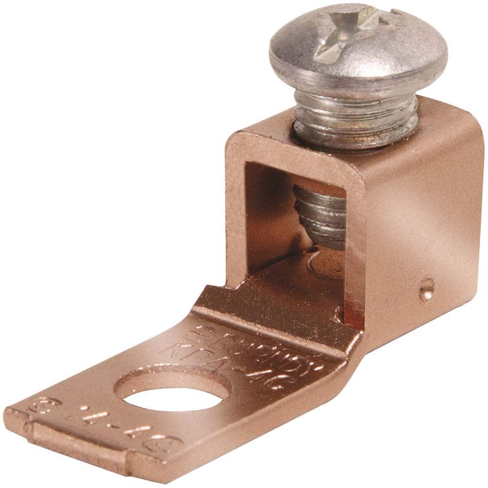 Burndy - Ring Terminals; Terminal Type: Rectangle ; Insulation Type: NonInsulated ; Connection Type: Lug ; Compatible Wire Size (AWG): 14-4 (Solid/Strand) ; Stud Size (Inch): 1/4 ; Color: Copper - Exact Industrial Supply