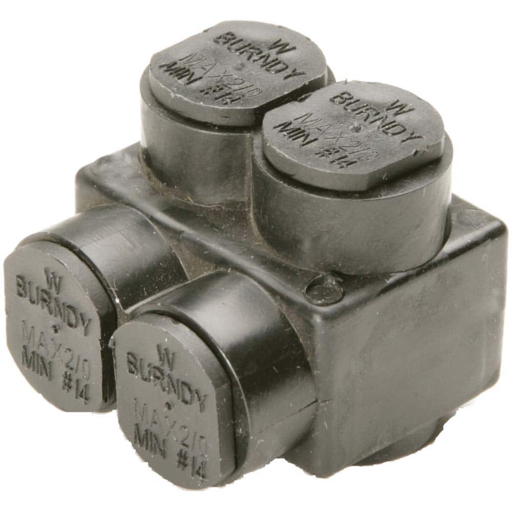 Burndy - Split Bolt Connectors; Connector Material: Aluminum ; Maximum Compatible Wire Size (AWG): 2/0 ; Minimum Compatible Wire Size (AWG): 14 ; Compatible Wire Type: Aluminum; Copper ; Base Width (Inch): 1.4 ; Base Width (Decimal Inch): 1.4 - Exact Industrial Supply