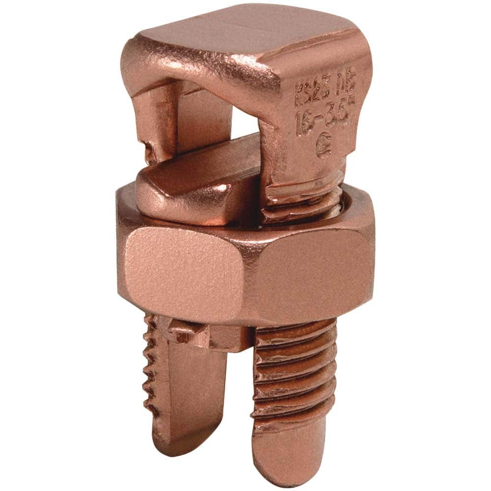 Burndy - Split Bolt Connectors; Connector Material: Copper ; Maximum Compatible Wire Size (AWG): 1/0 (Strand) ; Minimum Compatible Wire Size (AWG): 4 (Strand) ; Pressure Bar Material: Copper Alloy ; Compatible Wire Type: Copper ; Head Width (Decimal Inch - Exact Industrial Supply