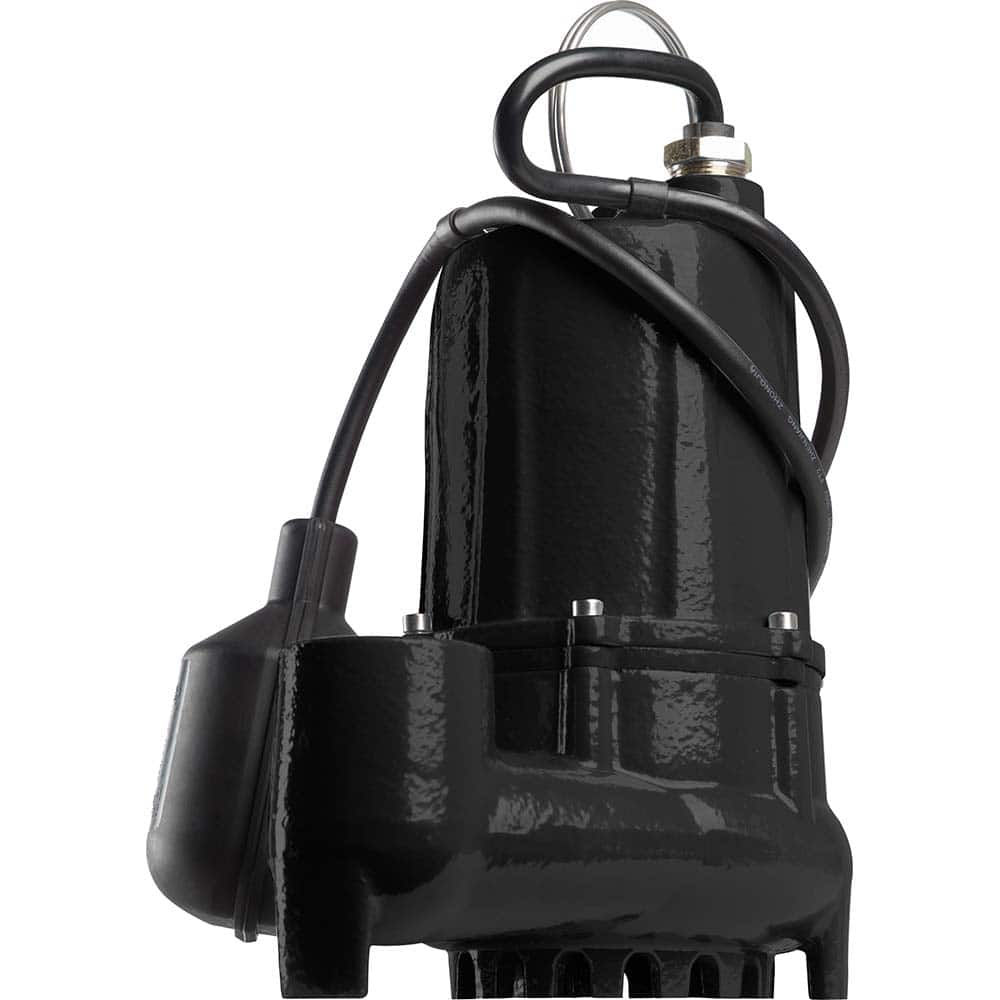 Sump Sewage & Effluent Pump: Piggyback Mechanical Float, 4.3A, 115V 1-1/2″ Outlet, Cast Iron Housing