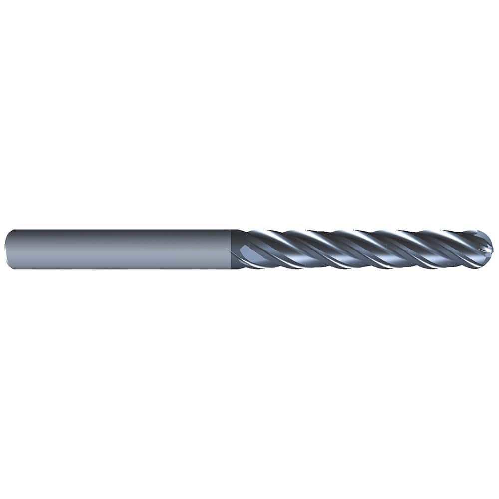 Eliminator - Ball End Mills; Mill Diameter (Inch): 1/4 ; Mill Diameter (Decimal Inch): 0.2500 ; Number of Flutes: 4 ; Length of Cut (Inch): 1-1/2 ; Material: Solid Carbide ; Overall Length (Inch): 4 - Exact Industrial Supply