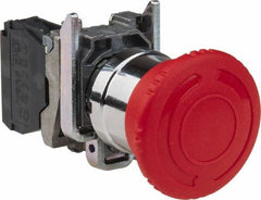 Schneider Electric - 22mm Mount Hole, Extended Mushroom Head, Pushbutton Switch Only - Round, Red Pushbutton, Illuminated, Maintained (MA), Shock and Vibration Resistant - Americas Tooling