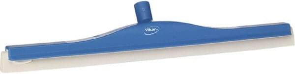 Vikan - 24" Foam Rubber Blade Floor Squeegee - Double Edge, Blue, Plastic Holder - Americas Tooling