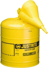 Justrite - 5 Gal Galvanized Steel Type I Safety Can - 16-7/8" High x 11-3/4" Diam, Yellow - Americas Tooling