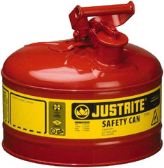 Justrite - 2.5 Gal Galvanized Steel Type I Safety Can - 11-1/2" High x 11-3/4" Diam, Red with Yellow - Americas Tooling