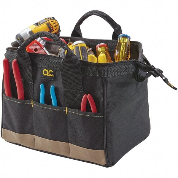 CLC - 14 Pocket Black & Khaki Polyester Tool Bag - 14" Wide x 8-1/2" Deep x 8" High - Americas Tooling