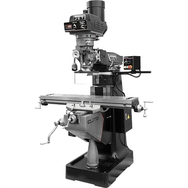 Jet - 9" Table Width x 49" Table Length, Electronic Variable Speed Control, 3 Phase Knee Milling Machine - R8 Spindle Taper, 3 hp - Americas Tooling