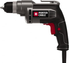 Porter-Cable - 3/8" Keyless Chuck, 2,500 RPM, Pistol Grip Handle Electric Drill - 6.5 Amps, 120 Volts, Reversible, Includes 3/8" Drill - Americas Tooling