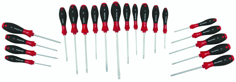 20 Piece - SoftFinish® Cushion Grip Screwdriver Set - #30299 - Includes: Slotted 3.0 - 8.0mm Phillips #0 - 2 Square # 1 - 3 PoziDriv #1 - 2 Torx® T6 - T30 - Americas Tooling