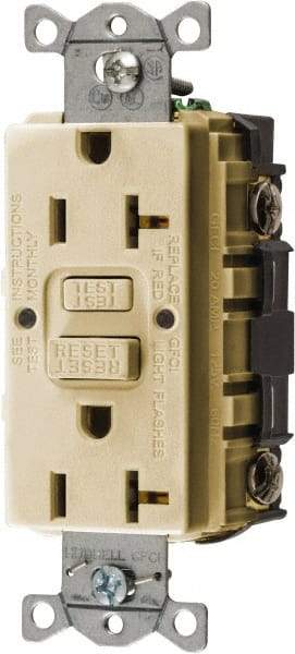 Hubbell Wiring Device-Kellems - 1 Phase, 5-20R NEMA, 125 VAC, 20 Amp, GFCI Receptacle - 2 Pole, Back and Side Wiring, Commercial Grade - Americas Tooling