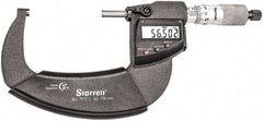 Starrett - Standard Throat IP67 Electronic Outside Micrometer - Ratchet Stop Thimble, Carbide Face, CR2032 Battery - Americas Tooling