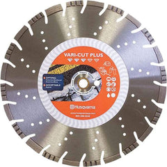 Husqvarna - 14" Diam, 25/32 & 1" Arbor Hole Diam, Continuous Edge Tooth Wet & Dry Cut Saw Blade - Diamond-Tipped, General Purpose Action, Standard Round Arbor - Americas Tooling