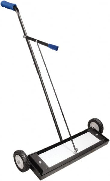 Shields Magnetics - 24" Long Push Magnetic Sweeper with Wheels - 4" Wide x 2" High x 36" Long, 7" Wheel Diam, 2" Clearance - Americas Tooling