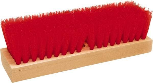 O-Cedar - 2" Bristle Length, Polypropylene Deck Scrub Brush - 10" Long x 3" Wide Head, 10" OAL, Red, Wood Block - Americas Tooling