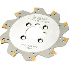 Iscar - Arbor Hole Connection, 3mm Cutting Width, 52mm Depth of Cut, 160mm Cutter Diam, 32mm Hole Diam, 12 Tooth Indexable Slotting Cutter - TGSF Toolholder, TAG Insert, Right Hand Cutting Direction - Americas Tooling