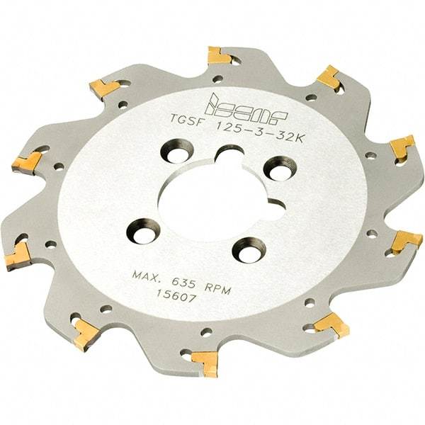 Iscar - Arbor Hole Connection, 0.118" Cutting Width, 1.55" Depth of Cut, 6.299" Cutter Diam, 1-1/2" Hole Diam, 12 Tooth Indexable Slotting Cutter - TGSF Toolholder, TAG Insert, Right Hand Cutting Direction - Americas Tooling