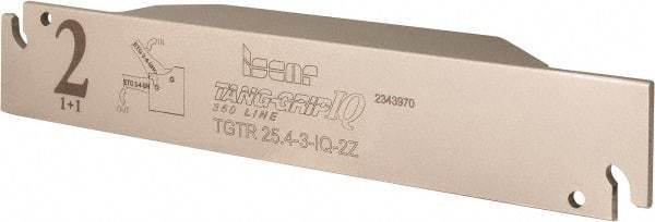 Iscar - External Thread, 0.11" Min Groove Width, 5.905" OAL, Right Hand Indexable Grooving Cutoff Toolholder - 1" Shank Height x 1" Shank Width, TAG Insert Style, TGT Toolholder Style, Series Tang-Grip - Americas Tooling